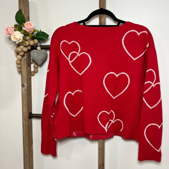 Philosophy Red Pink Hearts Long Sleeve Crew Neck Sweater Size Large - Picture 4 of 8
